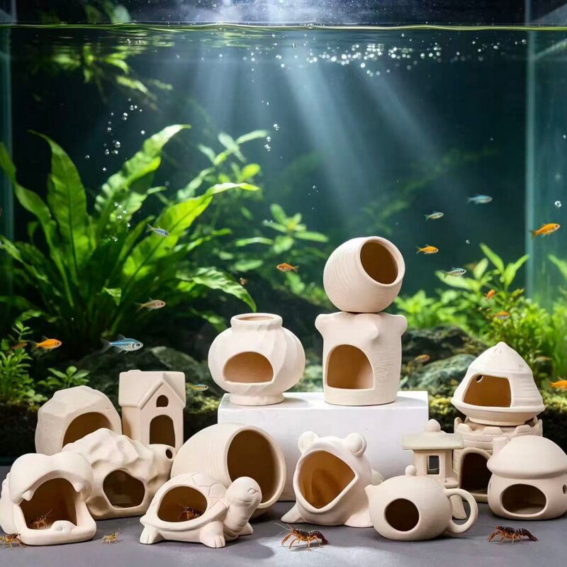 鱼缸造景繁殖罐水族箱装饰粗陶鱼虾异形躲避屋产卵罐繁殖陶罐摆件