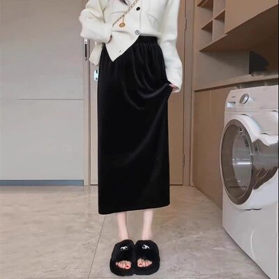 金丝绒半身裙女春秋冬高