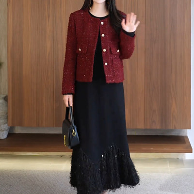 大码女装复古减龄黑色连