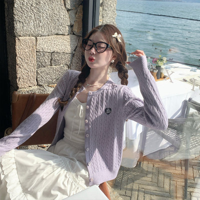 苏三三紫色针织开衫2025