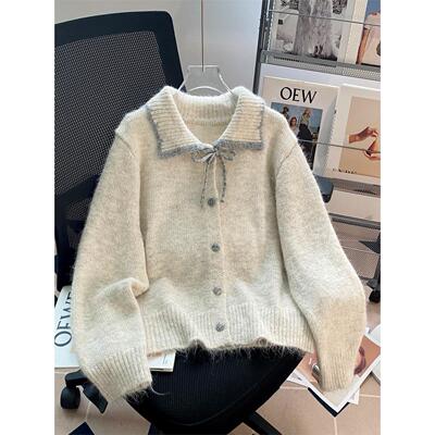 温柔风翻领毛衣开衫女202