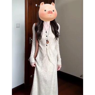 小香风长袖针织连衣裙子