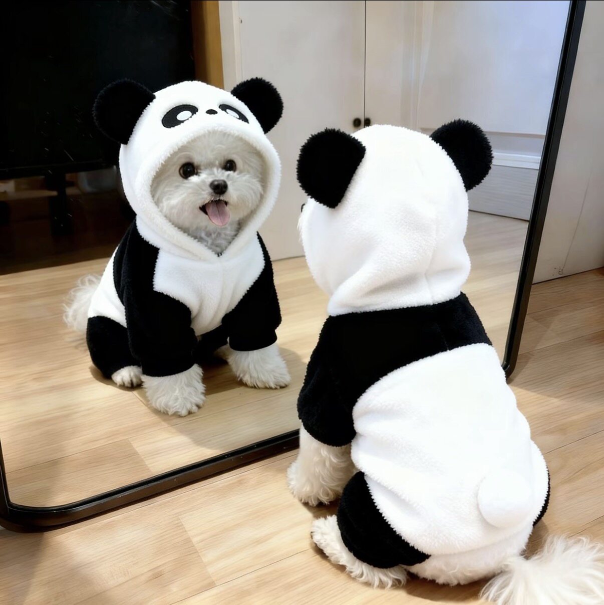 狗狗衣服秋冬款熊猫装可爱四脚衣图片
