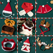 猫咪狗狗圣诞帽子围巾围脖新年变身装 扮斗篷披风头饰宠物衣服批发