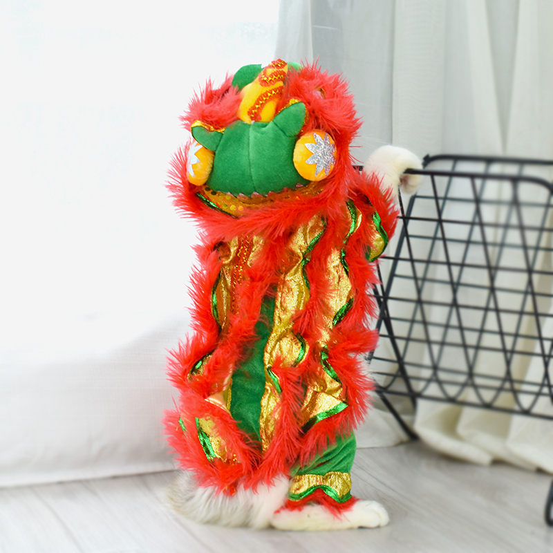 猫咪衣服搞笑搞怪装春秋舞狮狗衣服抖音同款红色喜庆新年宠物服装