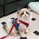 猫咪衣服春夏新款 透气牛仔连衣裙胸背可牵引狗狗胸背带卡通牵引裙