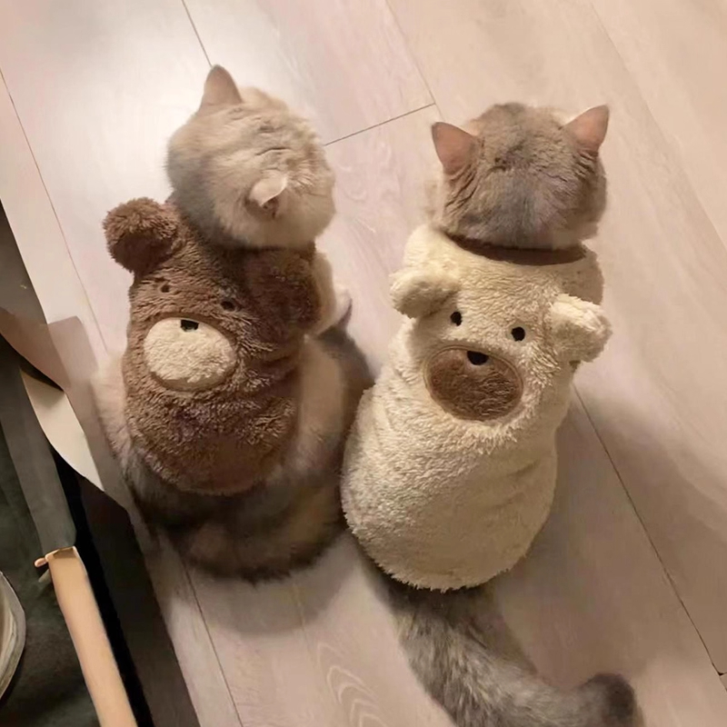 猫咪衣服秋冬季可爱小熊加绒背心