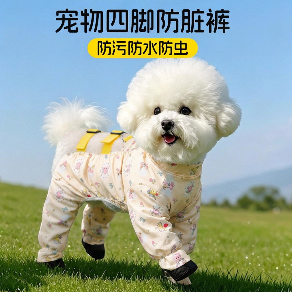 狗狗衣服四脚防脏裤可牵引防水防尘宠物遛狗神器防脏外出专用腿套
