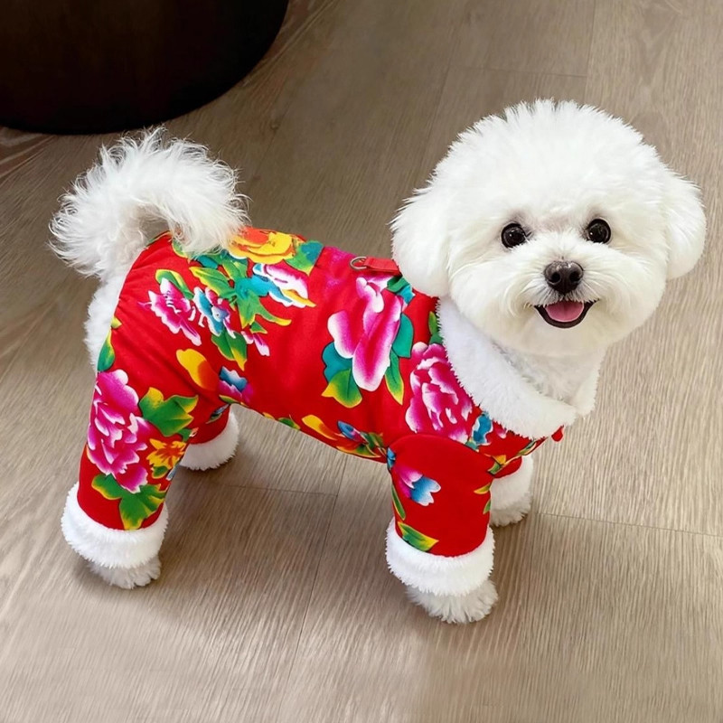 狗狗衣服秋冬款四脚东北大花加厚保暖棉衣泰迪比熊博美猫咪大花袄