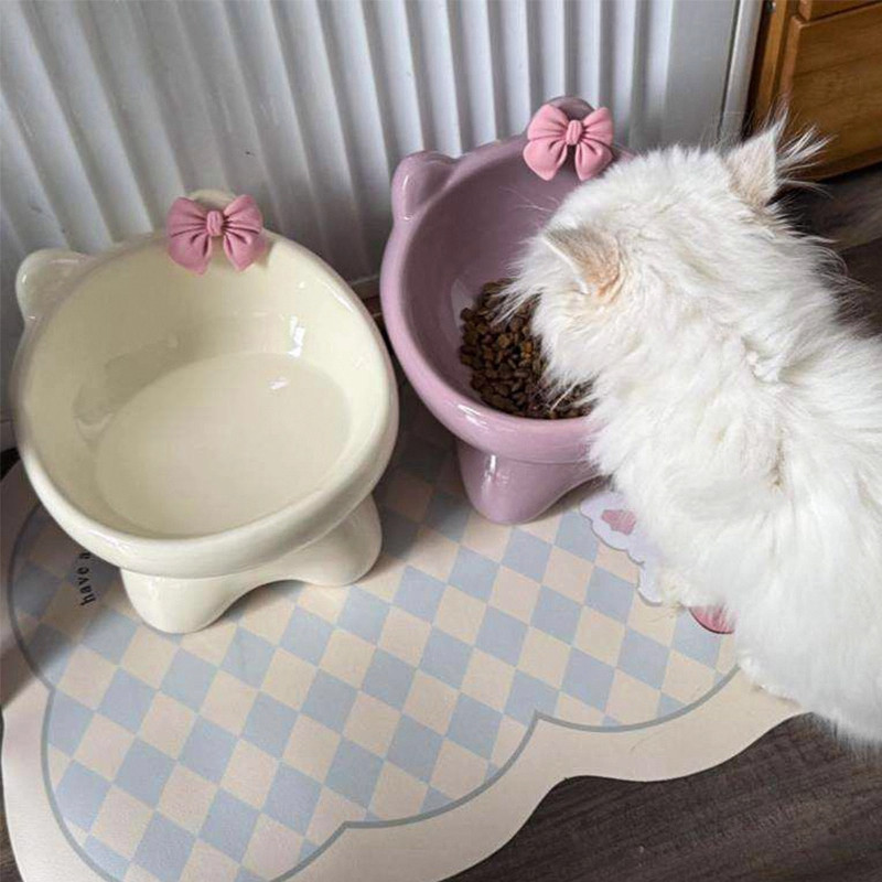 猫碗陶瓷碗防黑下巴可爱蝴蝶结