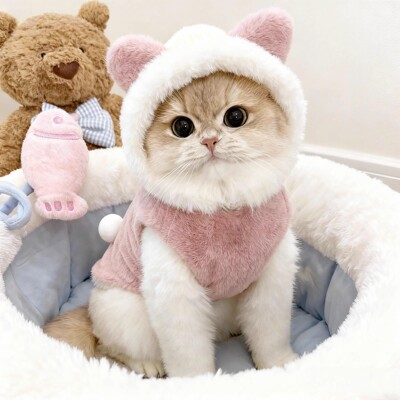 猫咪衣服秋冬带帽保暖棉衣可牵引