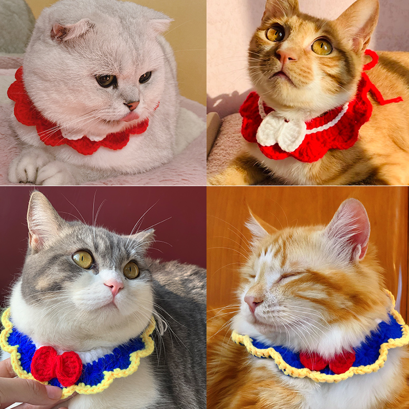 猫咪项圈手工毛线编织加菲英短可爱圣诞围脖小猫宠物幼猫新年项链