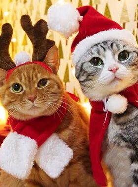 猫咪圣诞狗狗新年帽子围脖披风小猫英短头饰宠物搞怪搞笑打扮饰品