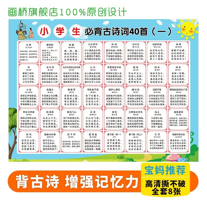 必背唐诗三百首校园启蒙家教墙贴图片