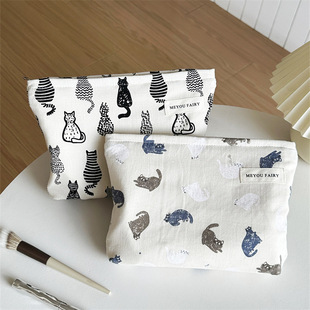 韩系小型猫咪化妆包可爱大容量洗漱包化妆品简约心收纳小袋子