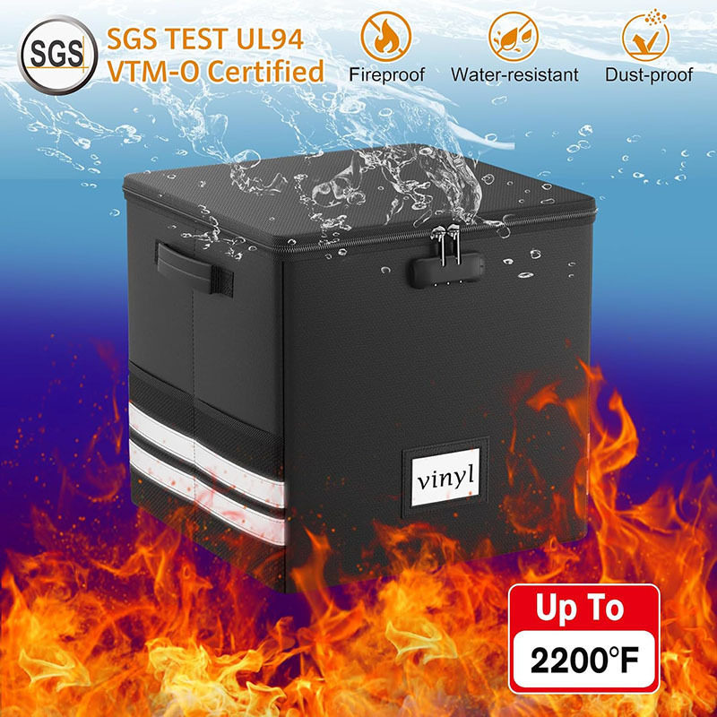 亚马逊防火唱片箱分格可折叠黑胶唱片收纳包带锁防水收纳盒子