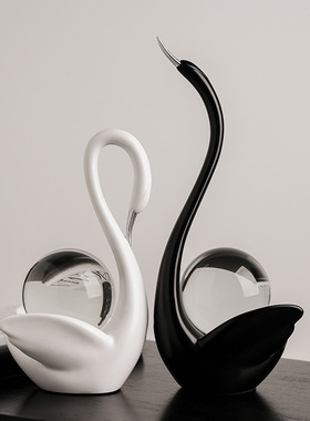 贝汉美中古现代水晶球情侣天鹅摆件家居玄关客厅酒柜电视柜