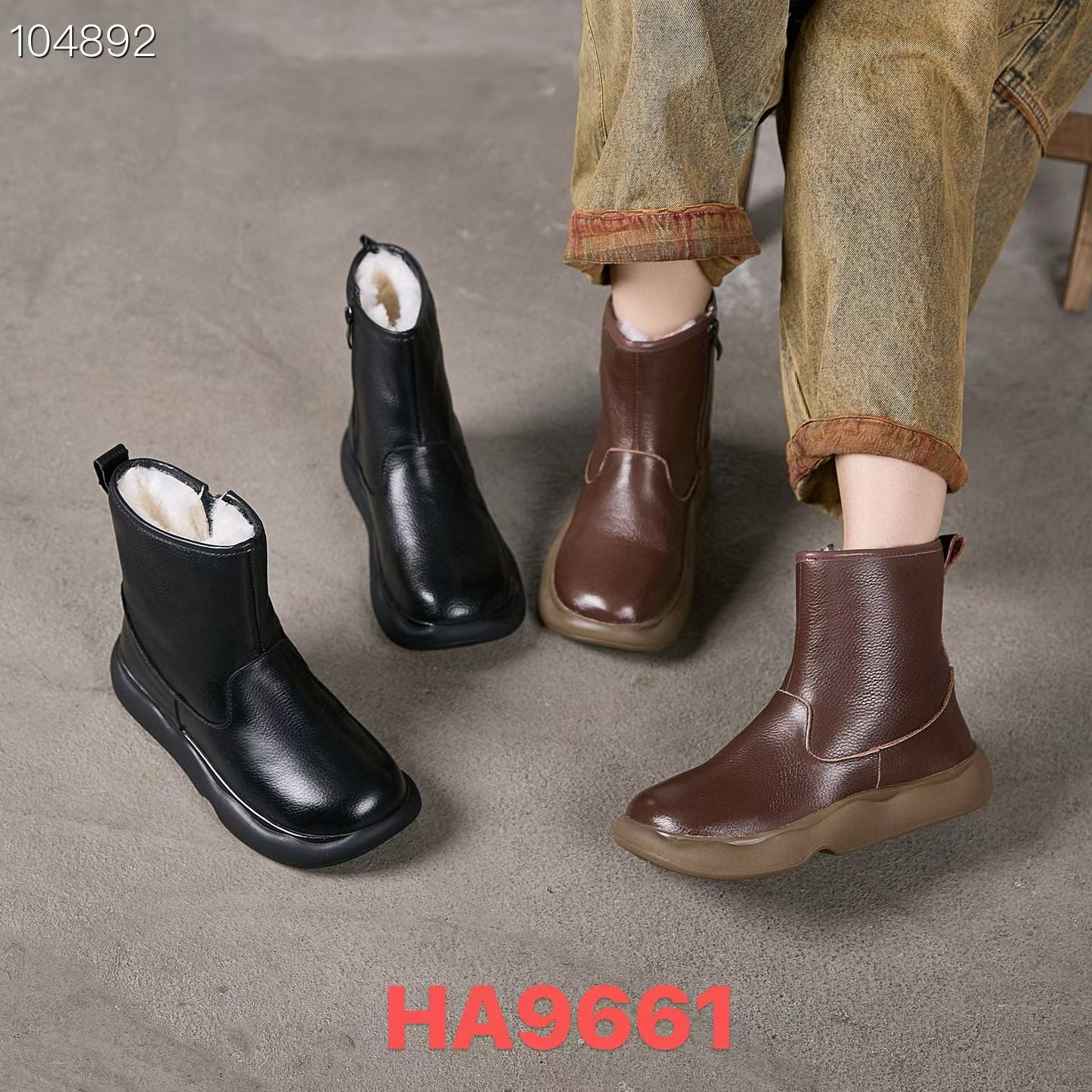 且朴真皮厚底羊毛雪地靴女2025冬季加绒加厚大棉鞋中筒保暖马丁靴