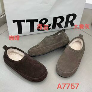 韩版2026新款真皮加绒雪地棉女百搭休闲鞋轻便面包鞋一脚蹬棉瓢鞋