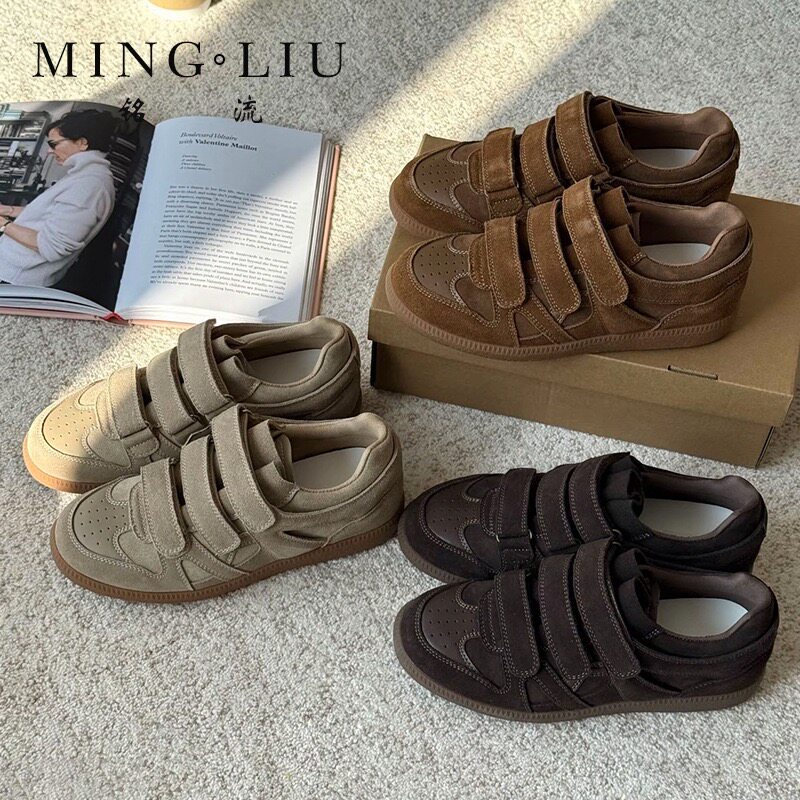 2025新款软底软面百搭好看魔术贴轻便德训鞋板鞋牛皮休闲鞋,女鞋,时尚休闲鞋,淘宝优惠券,粉丝福利购,淘宝优惠卷