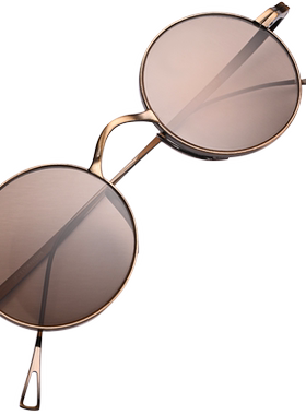 箫秒太阳镜圆形复古风天然水晶