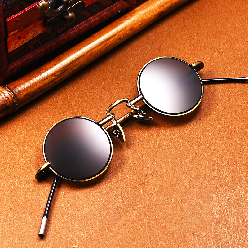 全框水晶石头镜时尚复古小圆墨镜凉目养目中老年人太子镜男女通用