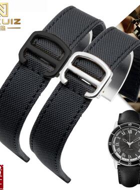 通用平口帆布表带适配浪琴卡地亚坦克钥匙系列16Q1820mm折叠扣