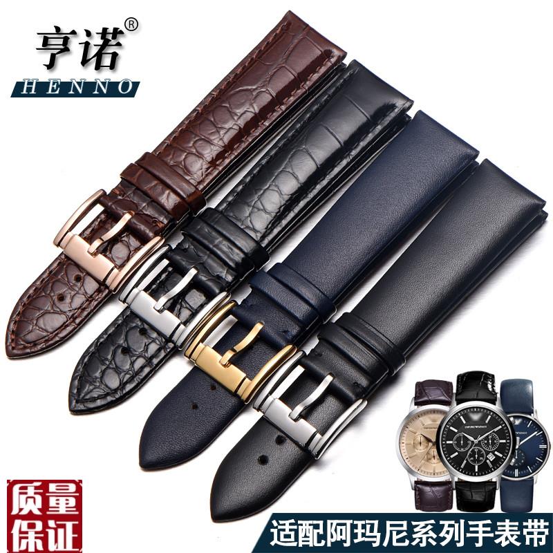 真皮表带男适配阿玛尼AR16t74/AR1647手表针扣皮带配件2022mm