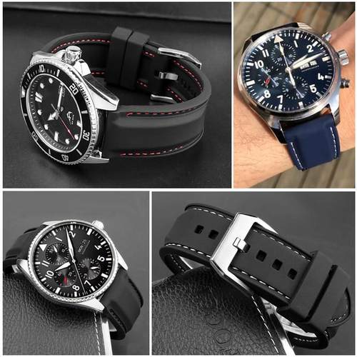 适配IWC万国葡计葡七飞行员计时D硅胶橡胶手表带马克十八男表配件