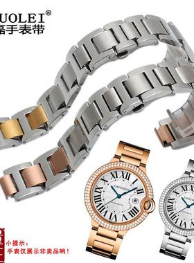 适配卡地亚表带蓝气球蝴蝶扣黑骑士14182N0mm男女手表配件钢链