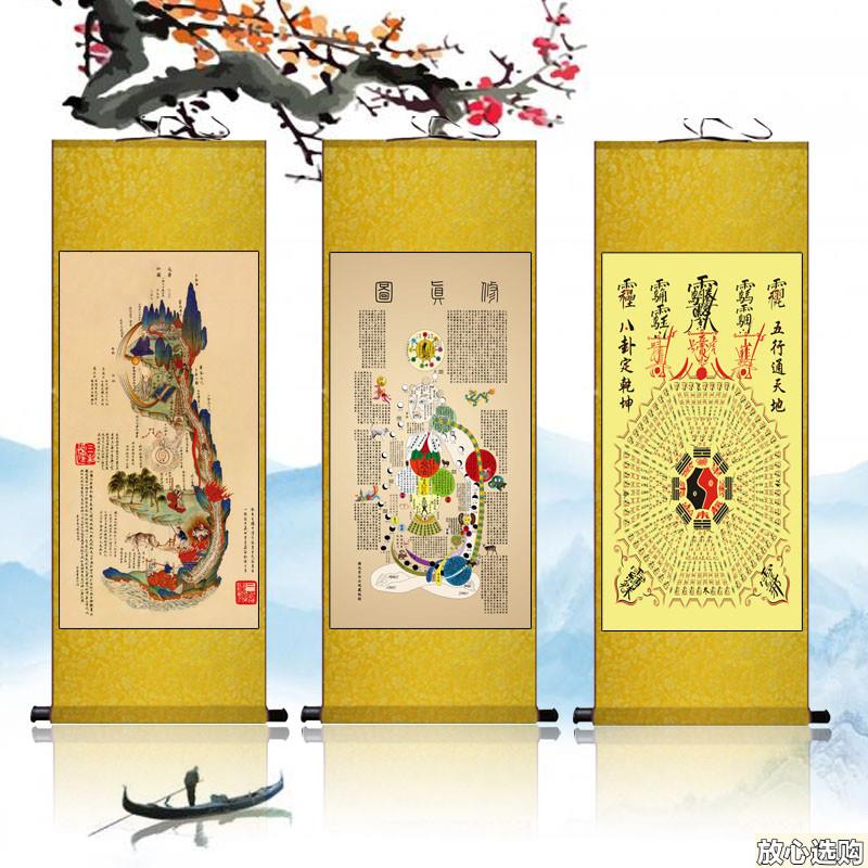 黄帝内经图修真图白云观火候养生图道家中医八卦卷轴高f清丝绸挂