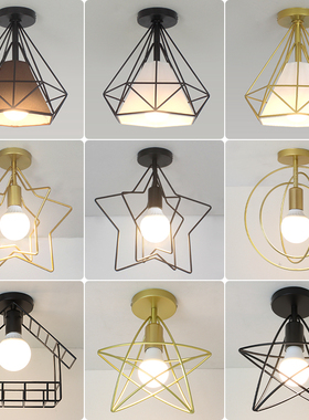 北欧铁艺过道吸顶灯现代简约走廊玄关入户灯复古个性阳台飘窗灯具