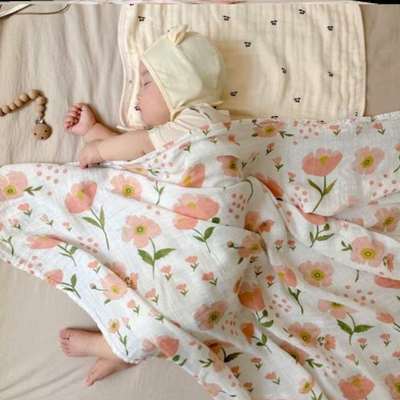 包巾棉婴儿裹布空调盖毯A夏薄抱浴巾类竹纱布被{新生儿宝宝双层