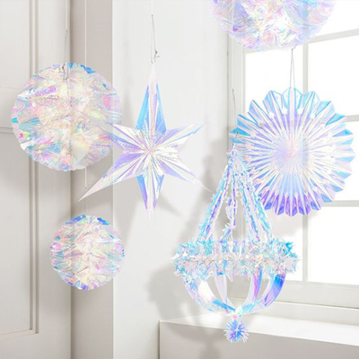 PANPAI/冰雪奇缘幻彩折扇雪花六角星派对装饰圣诞背景墙挂饰生日