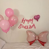 PanParty粉色爱心英文字母生日拉旗横幅HAPPYBIRTHDAY派对装 饰