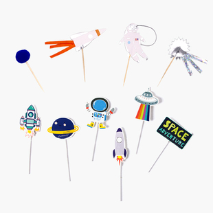 PANPAI 饰DIY宇航员火箭插牌蛋糕插 太空主题男孩生日派对甜品台装