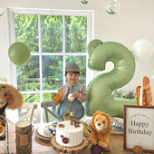 PanParty 42寸橄榄绿色数字爱心铝膜气球恐龙森林系生日派对装 饰