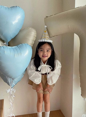 PanParty雾霾蓝色爱心哑光心形气球飘空氦气奶油数字生日拍照道具