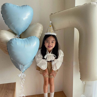 PanParty雾霾蓝色爱心哑光心形气球飘空氦气奶油数字生日拍照道具