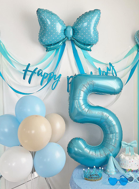 PanParty蓝色蝴蝶结气球艾莎公主冰雪奇缘主题场景布置生日装饰