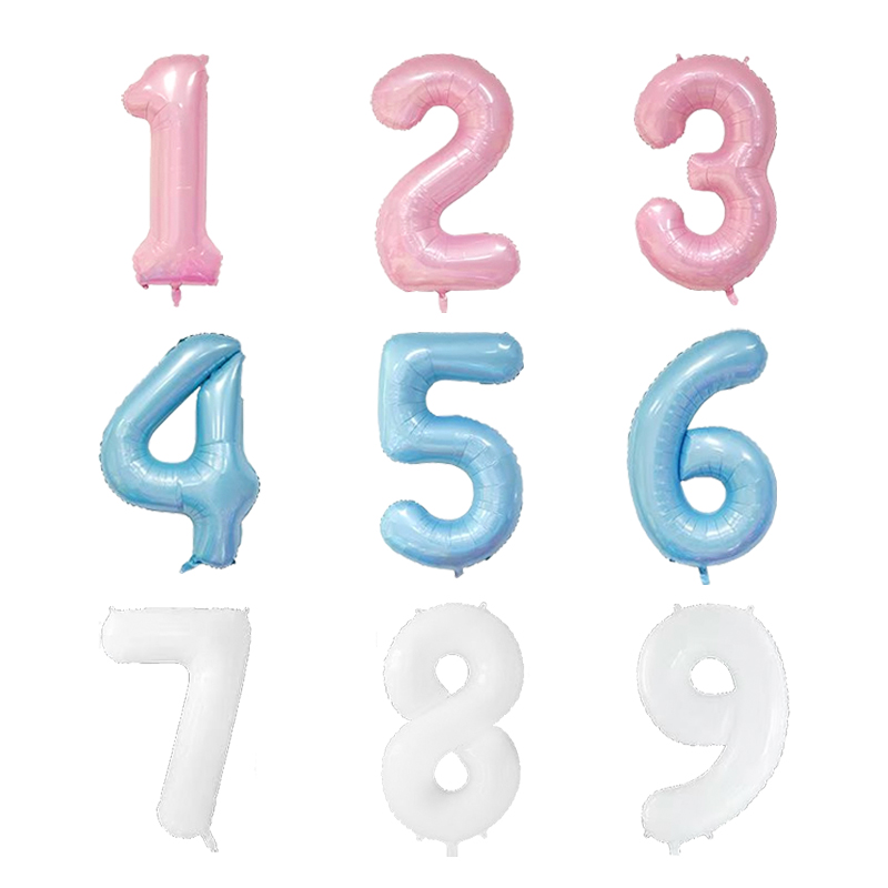42寸马卡龙粉色蓝色数字铝膜气球