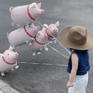 PanParty卡通宠物散步走地猪气球会走路的气球儿童生日礼物拍照