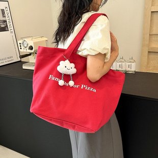 Pizza同款 For oversize大容量包 红色字母帆布包Famous 2024新款