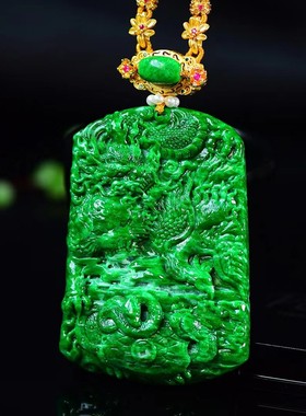 天然A货翡翠花青满辣色阳绿色龙鹰狮子蛇龟设计款毛衣链