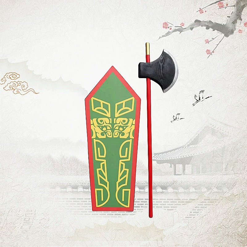 祭祀孔大典武舞者干戚盾牌斧头刑天兵器钺斧干戚舞八佾舞演出道具
