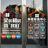 创意房产中介店铺玻璃门贴纸租售租赁房屋托管橱窗布置广告字贴画