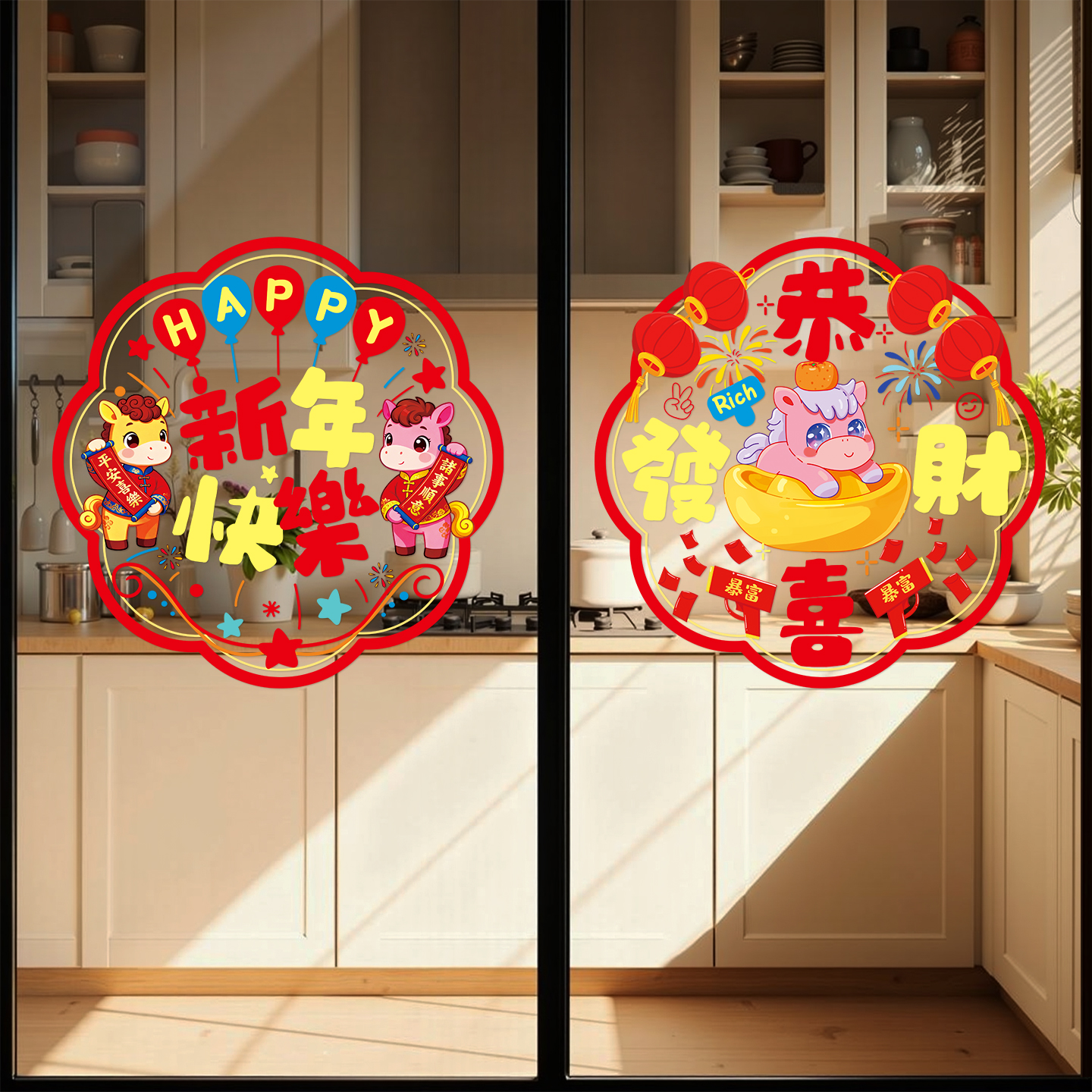 2026马年新年静电贴纸玻璃装饰