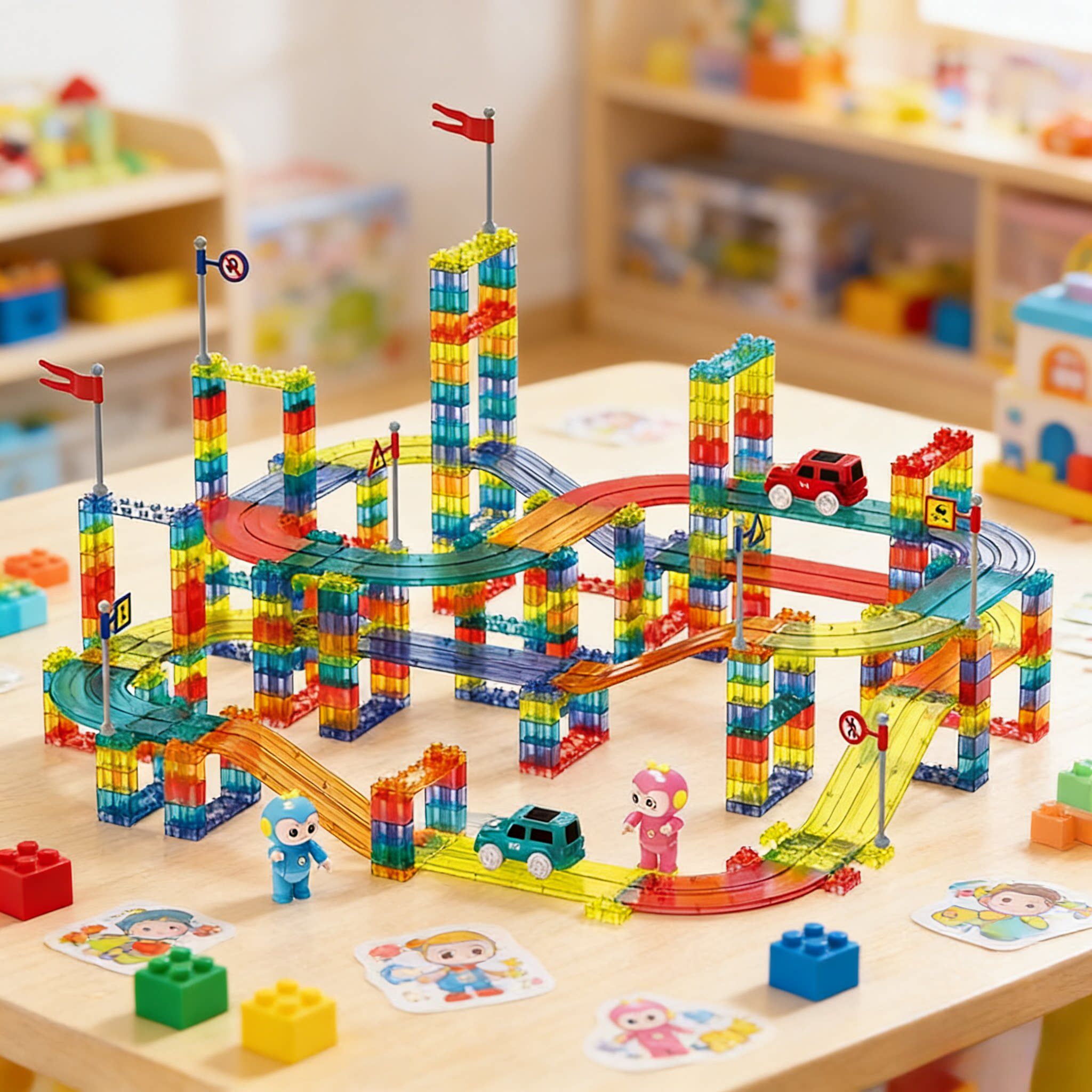 帝格电动轨道车磁力片积木儿童磁性积木益智拼搭火车轨道玩具