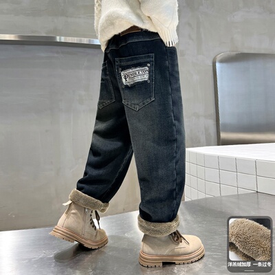 男童羊羔绒裤子2024冬季新款