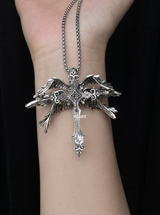 六翼天使欧美复古十字架翅膀项链嘻哈朋克个性礼物